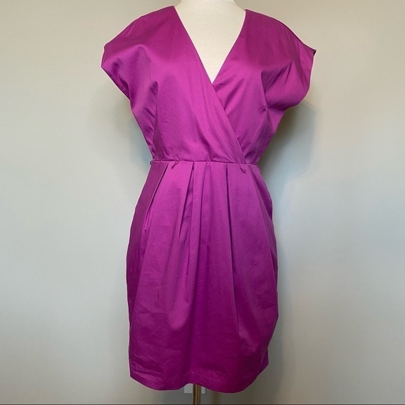 Andrew Marc New York Fuchsia V-neck Cap Sleeve Pleated Dress, size 4 - Picture 1 of 12